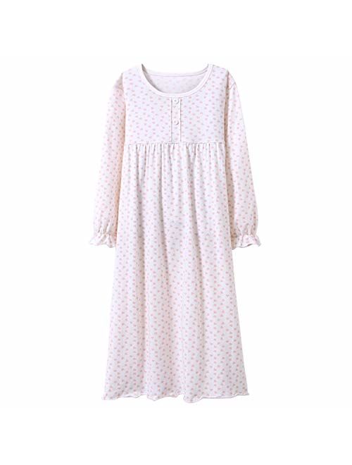 Allmeingeld Girls' Princess Nightgowns Heart Print Sleep Shirts Cotton Sleepwear for 3-12 Years