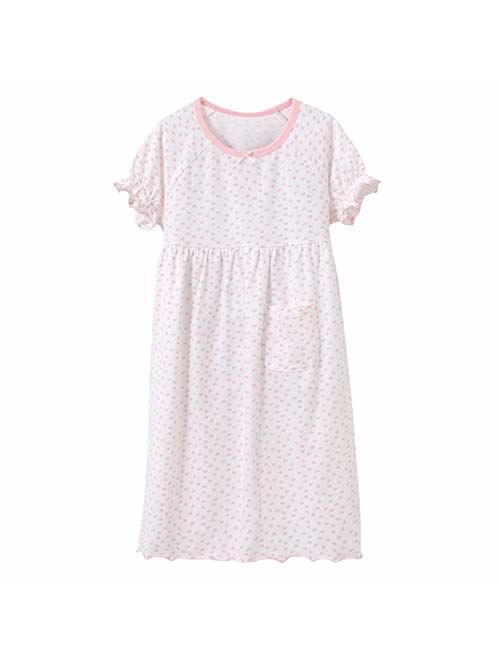 Allmeingeld Girls' Princess Nightgowns Heart Print Sleep Shirts Cotton Sleepwear for 3-12 Years