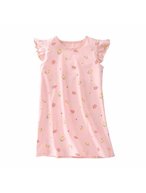 Allmeingeld Girls' Princess Nightgowns Heart Print Sleep Shirts Cotton Sleepwear for 3-12 Years