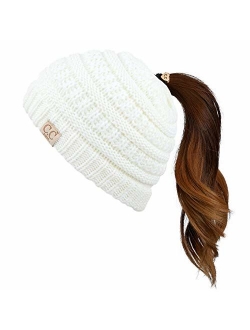 C.C Children Kids Beanie Chunky Knitted Beanie Pony Tail Hat for Kid Ages 2-7 (MB-847) (MB-816)