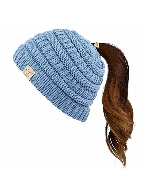 C.C Children Kids Beanie Chunky Knitted Beanie Pony Tail Hat for Kid Ages 2-7 (MB-847) (MB-816)