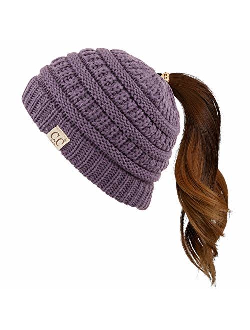 C.C Children Kids Beanie Chunky Knitted Beanie Pony Tail Hat for Kid Ages 2-7 (MB-847) (MB-816)