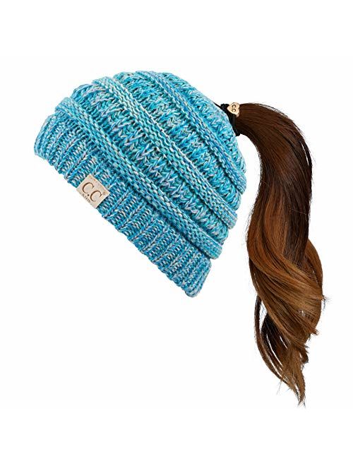 C.C Children Kids Beanie Chunky Knitted Beanie Pony Tail Hat for Kid Ages 2-7 (MB-847) (MB-816)