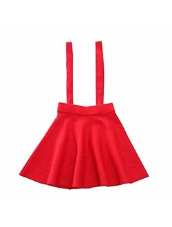 Girl's Kids Solid Knit Flare A Line Mini Suspender Skirt Age 3-14 Years