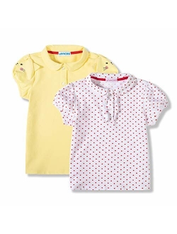 UNACOO Toddler Girls 2 Packs Polo Shirt with Picot Collar Cotton Short Sleeve T-Shirt (Age 2-8 Years)