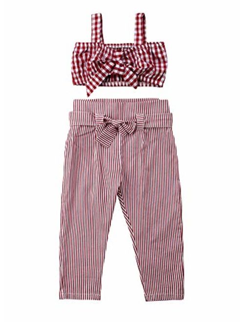 MAINESAKA Toddler Girl Stripe Off-Shoulder Tube Top + Pant Set Outfit