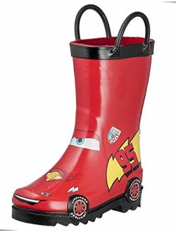 Cars Kids Boys Lightening McQueen Character Printed Waterproof Easy-On Rubber Rain Boots (Toddler/Little Kids)