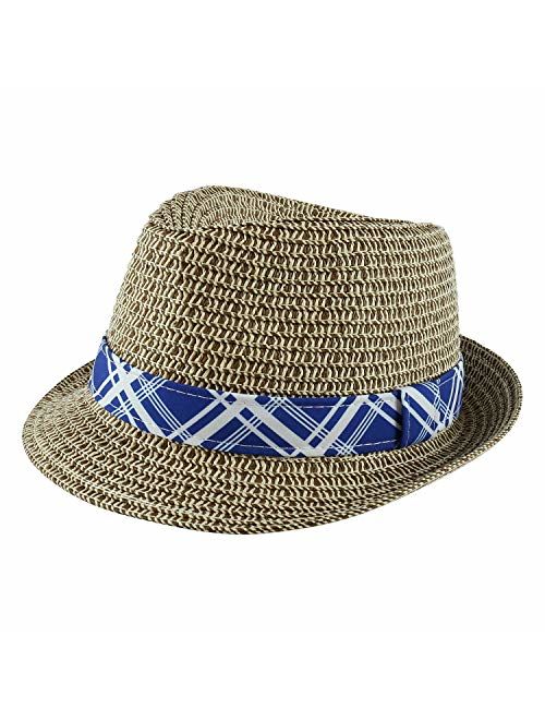 PEAK 2 PEAK Unisex Kids Straw Trilby Fedora Cap Felt Fedora Hat Short Brim Sunhat