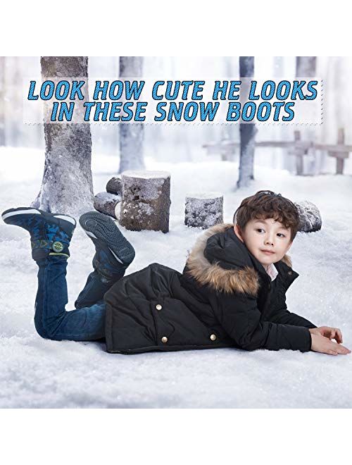 Boys Snow Boots Boys Winter Boots for Kids Waterproof Winter Snow Boots for Boys Warm Fur Lined Slip Resistant Outdoor (Toddler/Little Boys)