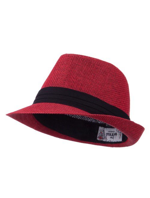 Kid's Paper Straw Black Band Fedora - Red OSFM