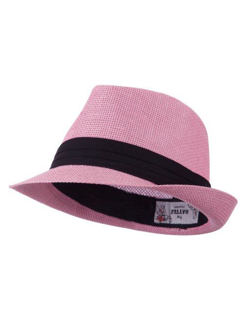 Kid's Paper Straw Black Band Fedora - Red OSFM