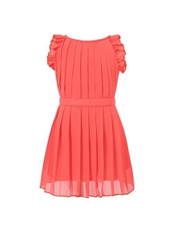 Richie House Girls' Pleated Dress with Ruffled Sleeve Size 3-12Y RH0984