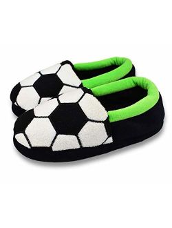 Tirzrro Little Kids Big Boys Warm Slippers with Soft Memory Foam Slip-on Indoor Football Slippers