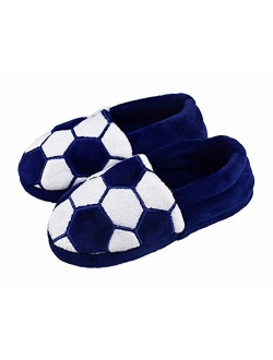 Tirzrro Little Kids Big Boys Warm Slippers with Soft Memory Foam Slip-on Indoor Football Slippers