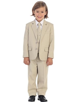 5-Piece Boy's 2-Button Suit Tuxedo 5 Colors: Black White Ivory Khaki Light Gray