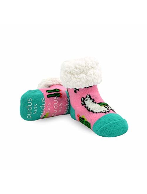 Pudus Cozy Kids & Toddler Slipper Socks with Non-Slip Grippers & Warm Fleece Lining