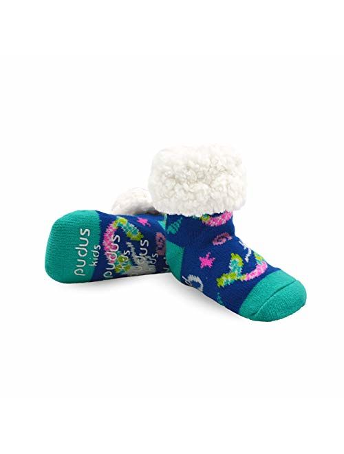 Pudus Cozy Kids & Toddler Slipper Socks with Non-Slip Grippers & Warm Fleece Lining