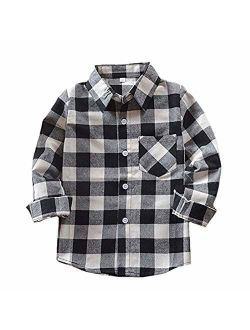 Little Boys' Long Sleeve Button Down Plaid Flannel Shirt