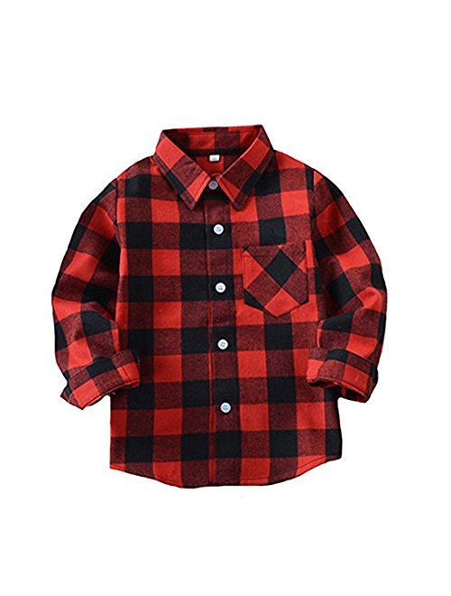 Little Boys' Long Sleeve Button Down Plaid Flannel Shirt