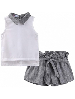 Girls Outfits Fashion Chiffon Collar Top and Short Set