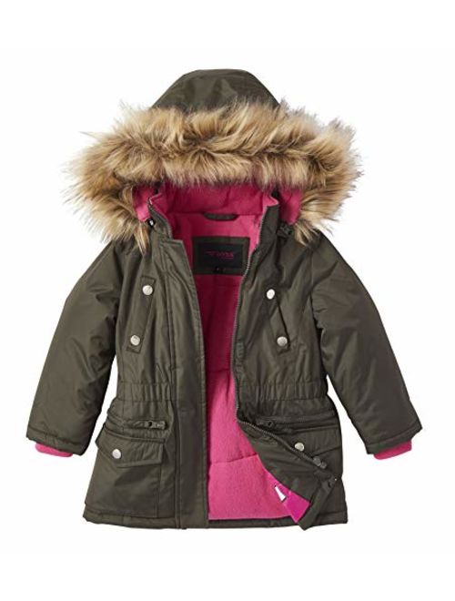 Girls Fleece Lined Heavy Winter Anorak Jacket Coat Faux Fur Trim Zip-Off Hood