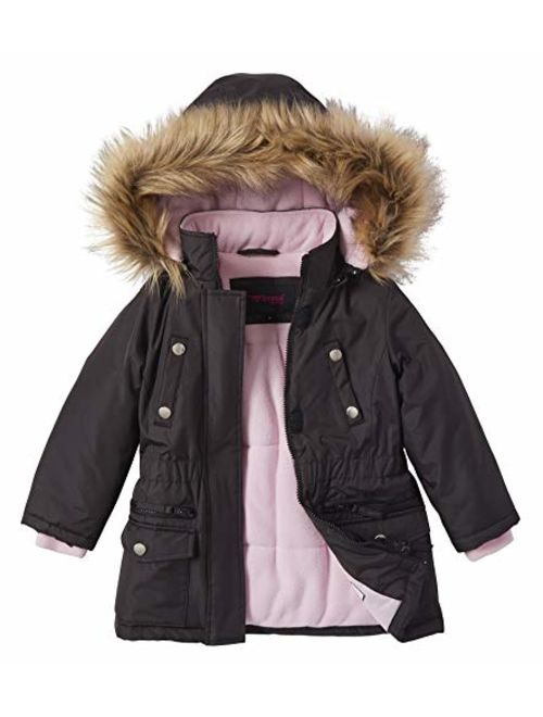 Girls Fleece Lined Heavy Winter Anorak Jacket Coat Faux Fur Trim Zip-Off Hood