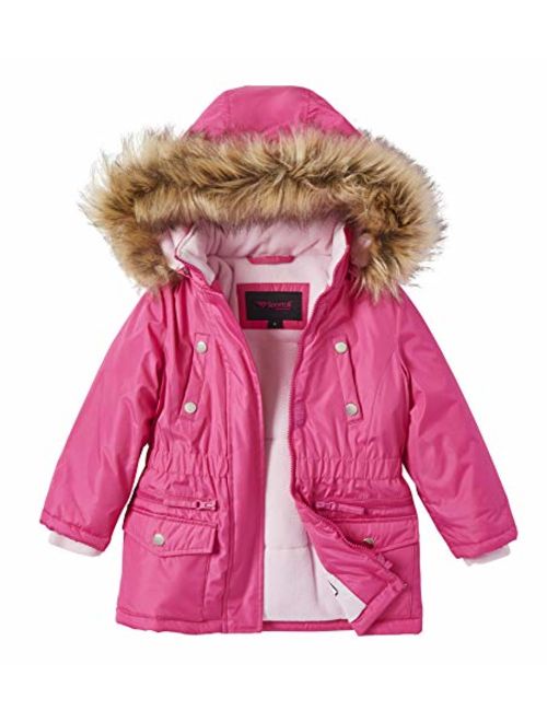 Girls Fleece Lined Heavy Winter Anorak Jacket Coat Faux Fur Trim Zip-Off Hood