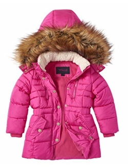 Girls Fleece Lined Quilted Midlength Winter Puffer Jacket Zip-Off Sherpa Hood