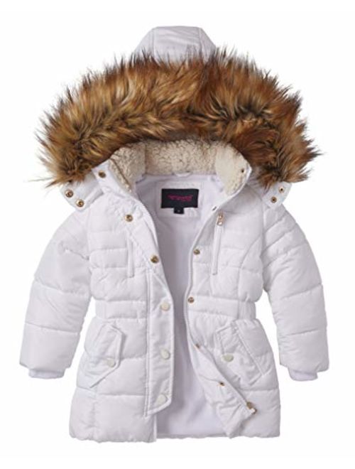 Girls Fleece Lined Quilted Midlength Winter Puffer Jacket Zip-Off Sherpa Hood