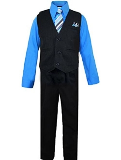 Boys Pinstripe Dress Suit, with Vest, Shirt, Tie and Pants Set