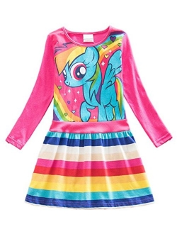 LEMONBABY My Little Pony Dress Colorful Striped Cartoon Girls Dress