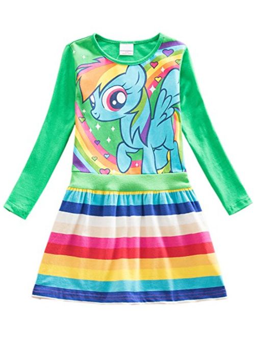 LEMONBABY My Little Pony Dress Colorful Striped Cartoon Girls Dress