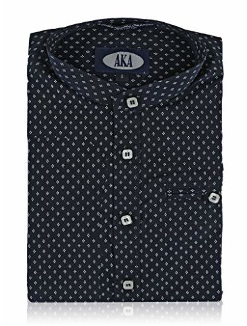 AKA Boys Dress Shirt White and Navy Long and Short Sleeve - Mandarin Collar