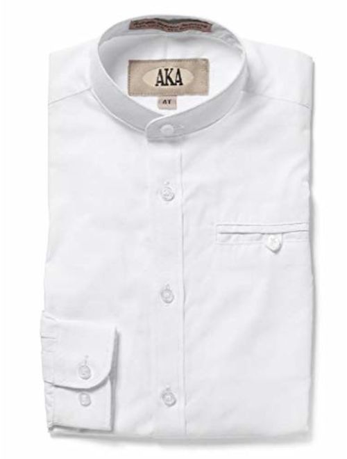 AKA Boys Dress Shirt White and Navy Long and Short Sleeve - Mandarin Collar