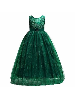 FKKFYY Girls Princess Pageant Long Dress for Girls Kids Prom Ball Gowns