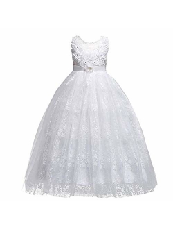 FKKFYY Girls Princess Pageant Long Dress for Girls Kids Prom Ball Gowns