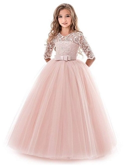 FKKFYY Girls Princess Pageant Long Dress for Girls Kids Prom Ball Gowns