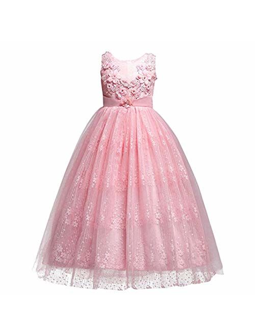 FKKFYY Girls Princess Pageant Long Dress for Girls Kids Prom Ball Gowns