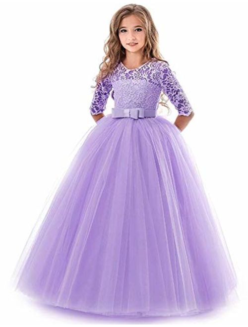 FKKFYY Girls Princess Pageant Long Dress for Girls Kids Prom Ball Gowns