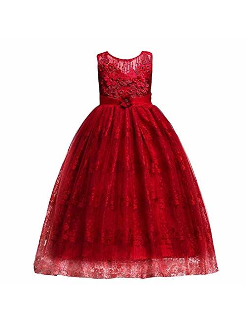 FKKFYY Girls Princess Pageant Long Dress for Girls Kids Prom Ball Gowns