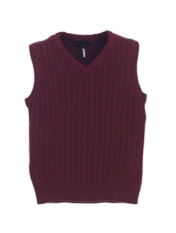Boy's 100% Cotton Soft V-Neck Cable Knit Sweater Vest