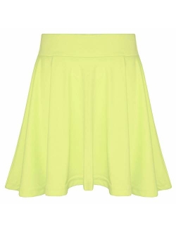 New Girls Skater Skirts School Fashion Summer Plain Skirt 5 6 7 8 9 10 11 12 13Y