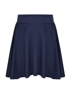 New Girls Skater Skirts School Fashion Summer Plain Skirt 5 6 7 8 9 10 11 12 13Y