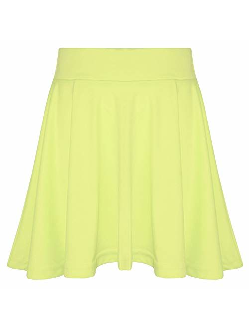 New Girls Skater Skirts School Fashion Summer Plain Skirt 5 6 7 8 9 10 11 12 13Y