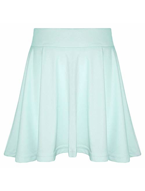 New Girls Skater Skirts School Fashion Summer Plain Skirt 5 6 7 8 9 10 11 12 13Y