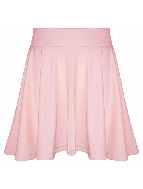 New Girls Skater Skirts School Fashion Summer Plain Skirt 5 6 7 8 9 10 11 12 13Y