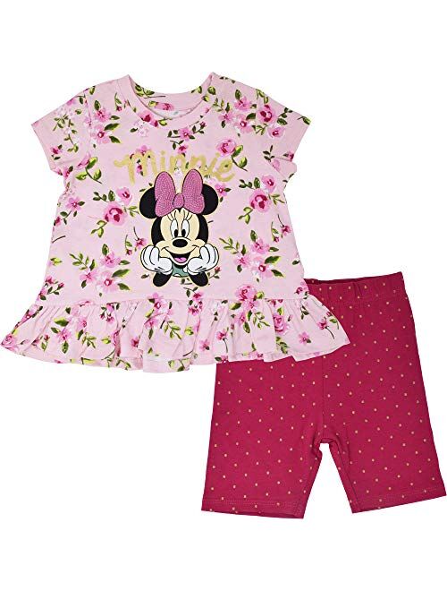 Disney Minnie Mouse Girls' Fashion Peplum Top & Bike Shorts Set