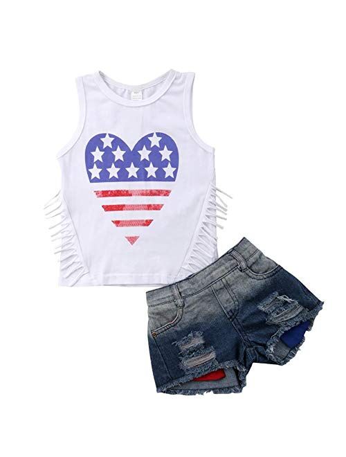 Canis Toddler Baby Girls Jeans Shorts Outfits Floral Shirt Tops Ripped Denim Shorts Summer Clothes Set