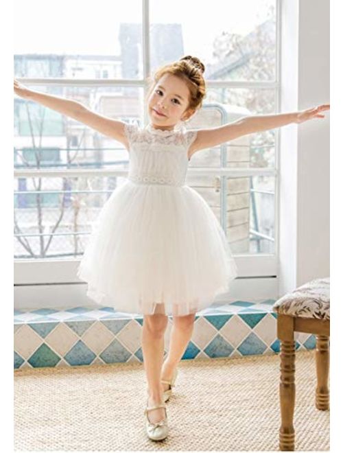 Bow Dream Little Girl Lace Flower Girl Dresses Wedding Party Easter First Communion 2T to 12 Years Old