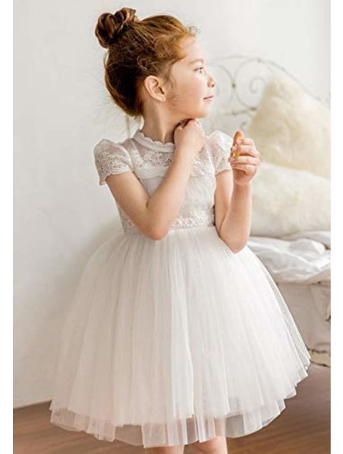 Bow Dream Little Girl Lace Flower Girl Dresses Wedding Party Easter First Communion 2T to 12 Years Old